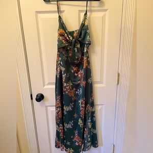 Green floral front tie dress